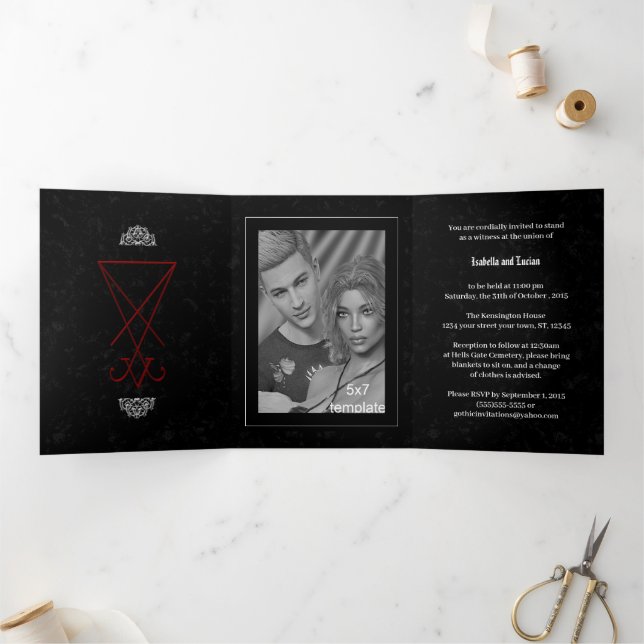 Ornate Lucifer Sigil Satanic Wedding Tri-Fold Invitation (Inside)