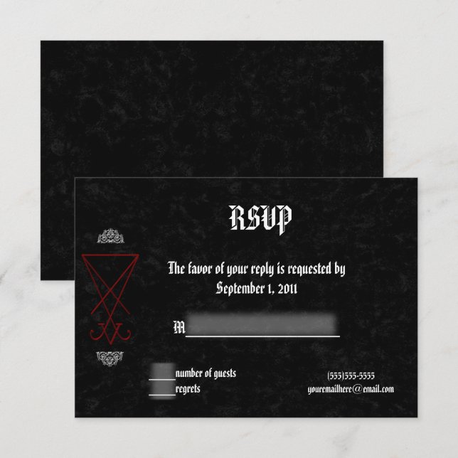 Ornate Luciferian Occult Goth Wedding RSVP Invitation (Front/Back)
