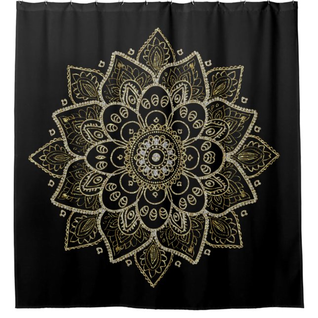 Ornate mandala In Gold & Diamonds Glitter Texture Shower Curtain (Front)