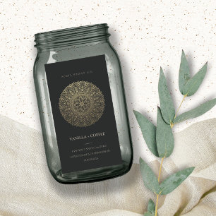 ORNATE MANDALA SILVER PALE GOLD BLACK CANDLE LABEL