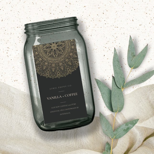 ORNATE MANDALA SILVER PALE GOLD BLACK CANDLE LABEL (Creator Uploaded)