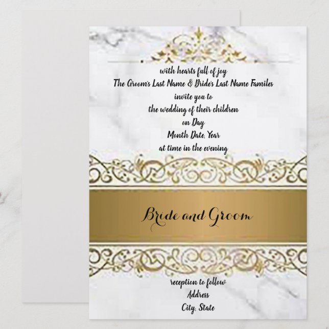 Ornate Marbleised Wedding Invitation (Front/Back)
