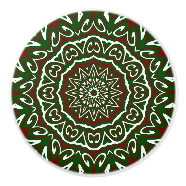 Ornate Maximalist Groovy Christmas Mandala Patter Ceramic Knob (Front)