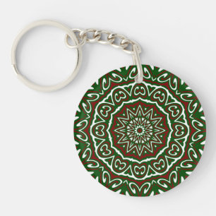 Ornate Maximalist Groovy Christmas Mandala Patter Key Ring