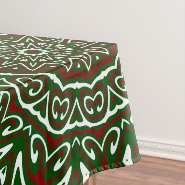 Ornate Maximalist Groovy Christmas Mandala Patter Tablecloth (In Situ)