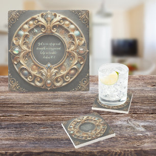 Ornate Metal and Jewels Customisable Bible Verse Stone Coaster
