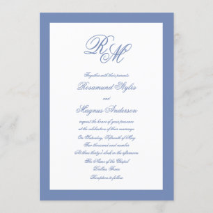 Ornate Monogram Blue Wedding Invitation