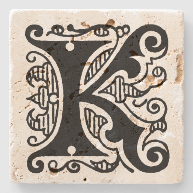 Ornate Monogram 'K' Stone Coaster (Front)