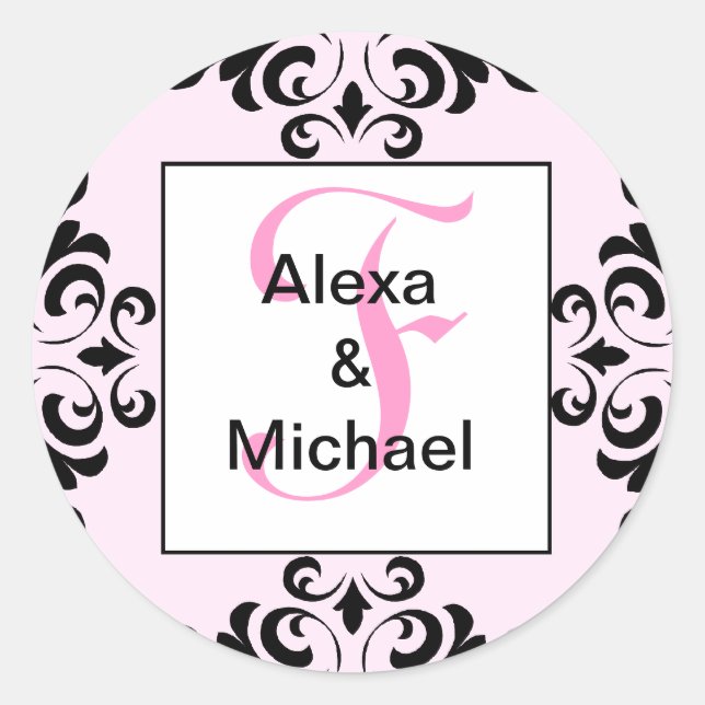 Ornate Monogram Letter F Pink Roses Sticker (Front)
