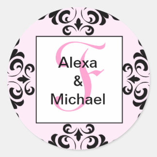 Ornate Monogram Letter F Pink Roses Sticker