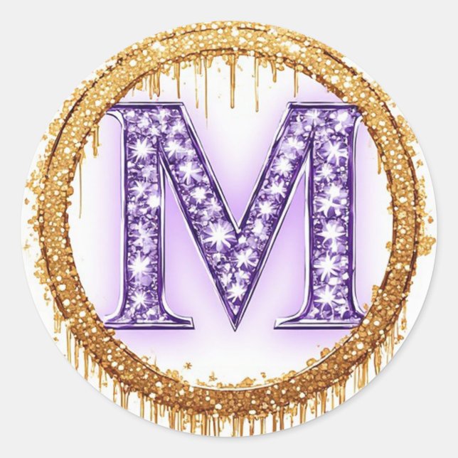 Ornate Monogram M Wedding Gift Idea Classic Round Sticker (Front)