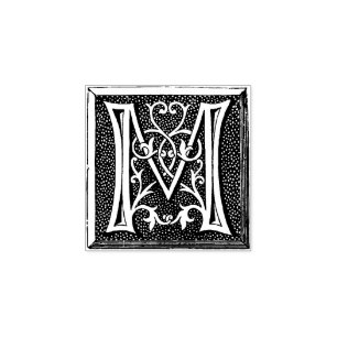 Ornate Monogram Vintage initial  letter M Rubber Stamp