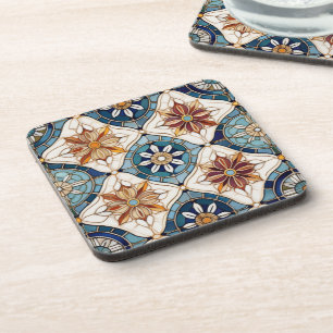 Ornate Moroccan Tile Pattern#3 Blue Gold ID1078 Coaster