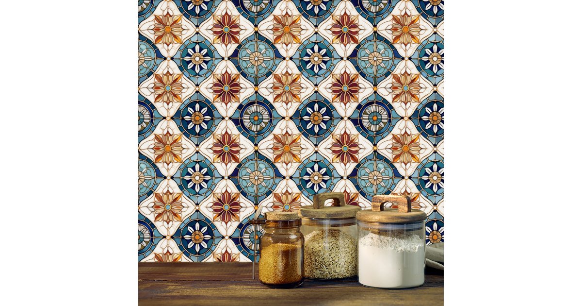 Ornate Moroccan Tile Pattern#3 Blue Gold ID1078 Wallpaper | Zazzle
