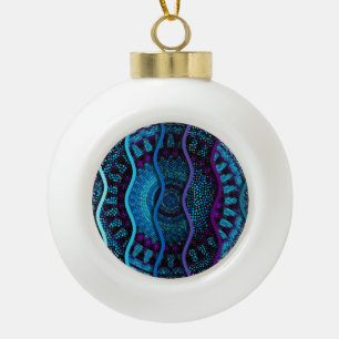 Ornate Mosaic: Relief Waves Texture. Ceramic Ball Christmas Ornament