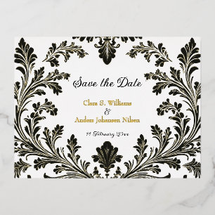 Ornate motif gold wedding, Save the Date, Foil Holiday Postcard