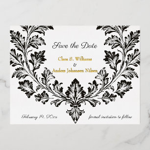 Ornate motif wedding, Save the Date,  Foil Invitation Postcard