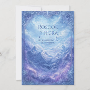 Ornate Mystic Snow Mountain Vista Wedding Invitation