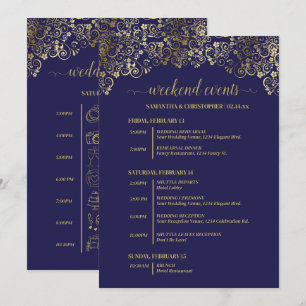 Ornate Navy Blue & Gold Wedding Events & Timeline Programme