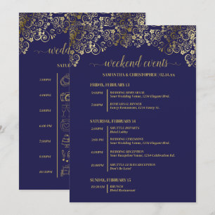 Ornate Navy Blue & Gold Wedding Events & Timeline Programme