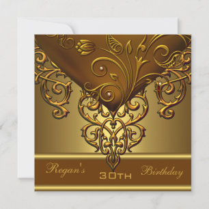 Ornate Old Gold Bronze 30th Elegant Birthday Invitation