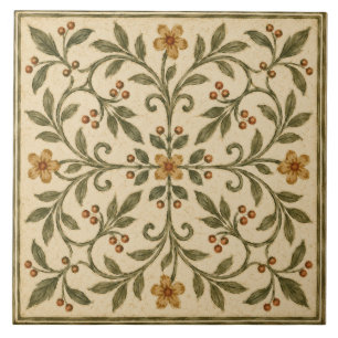 Ornate Olive Green Floral Italian Garden Tile