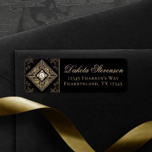 Ornate Opulence   Black and Gold Jewelled Address