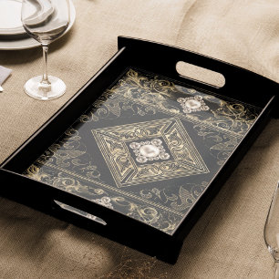 Ornate Opulence Black and Gold Jewelled Flourish Tissue Paper