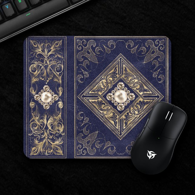 Ornate Opulence | Blue and Gold Jeweled Flourish Mouse Mat (Creator Uploaded)