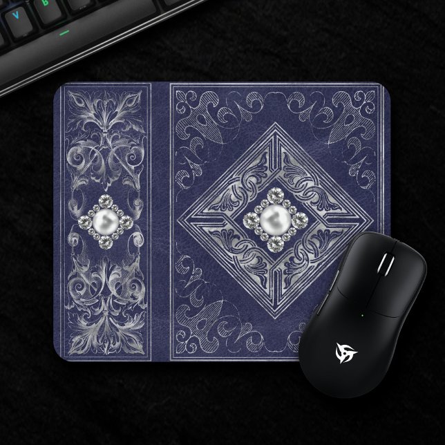Ornate Opulence | Blue and Silver Jewelled Flouris Mouse Mat (Creator Uploaded)