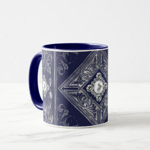 Ornate Opulence   Blue and Silver Jewelled Flouris Mug