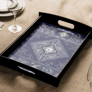 Ornate Opulence   Blue and Silver Jewelled Flouris Tissue Paper