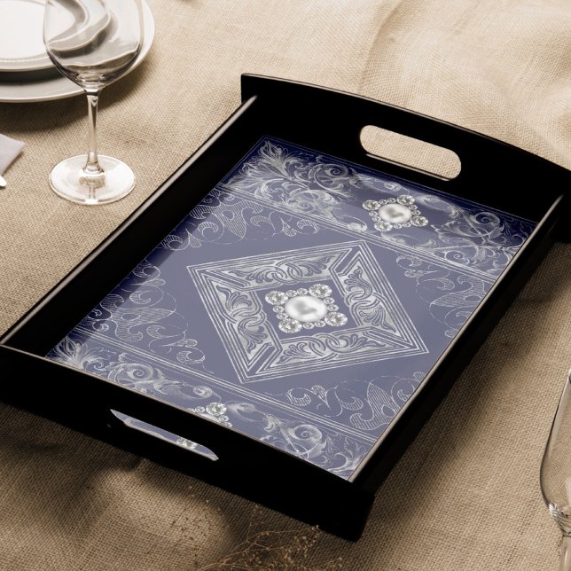 Ornate Opulence | Blue and Silver Jewelled Flouris Tissue Paper (Creator Uploaded)