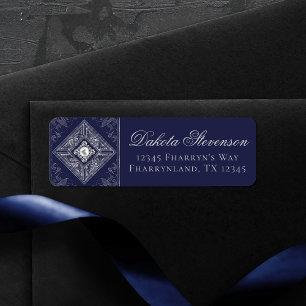 Ornate Opulence Navy Blue Silver Jewelled Addres