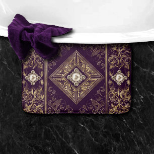 Ornate Opulence   Purple and Gold Jewelled Brooch Bath Mat