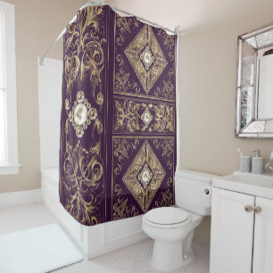 Ornate Opulence Purple and Gold Jewelled Brooch Shower Curtain