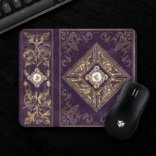 Ornate Opulence Purple and Gold Jewelled Flouris Mouse Mat