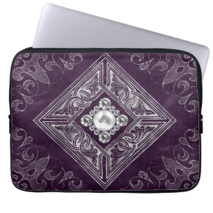 Ornate Opulence Purple and Silver Jewel Flourish Laptop Sleeve