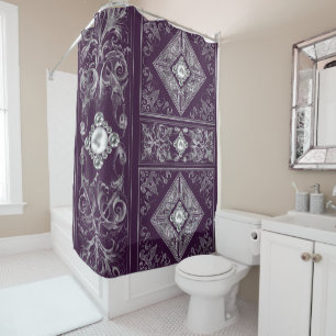 Ornate Opulence Purple and Silver Jewel Flourish Shower Curtain