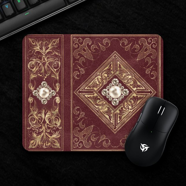 Ornate Opulence | Red and Gold Jeweled Flourish Mouse Mat (Creator Uploaded)