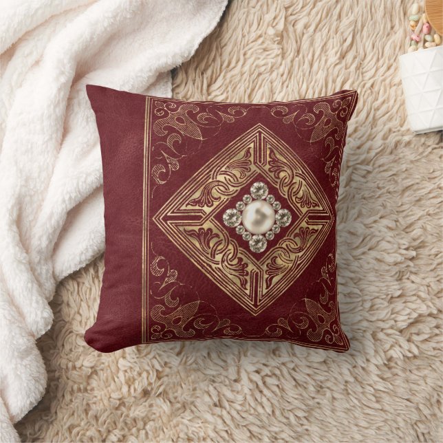 Ornate Opulence | Red and Gold Jewelled Flourish Cushion (Blanket)