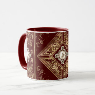 Ornate Opulence Red and Gold Jewelled Flourish Mug