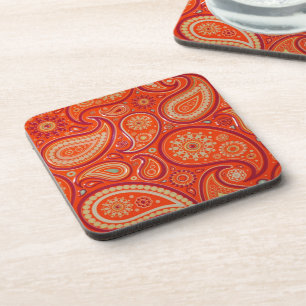 Ornate Orange Paisley Pattern Coaster