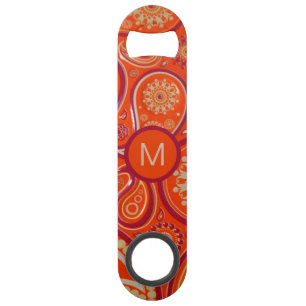Ornate Orange Paisley Pattern Monogram