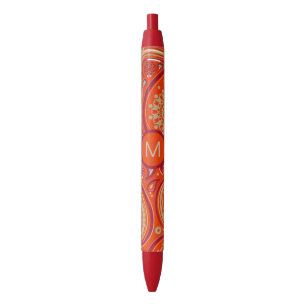 Ornate Orange Paisley Pattern Monogram Black Ink Pen