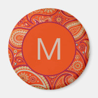 Ornate Orange Paisley Pattern Monogram
