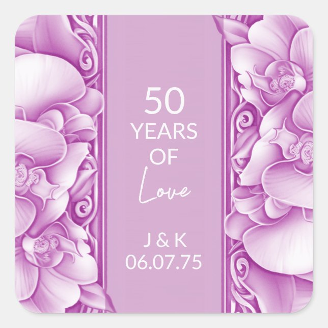 Ornate Orchid Wedding Custom Square Sticker (Front)