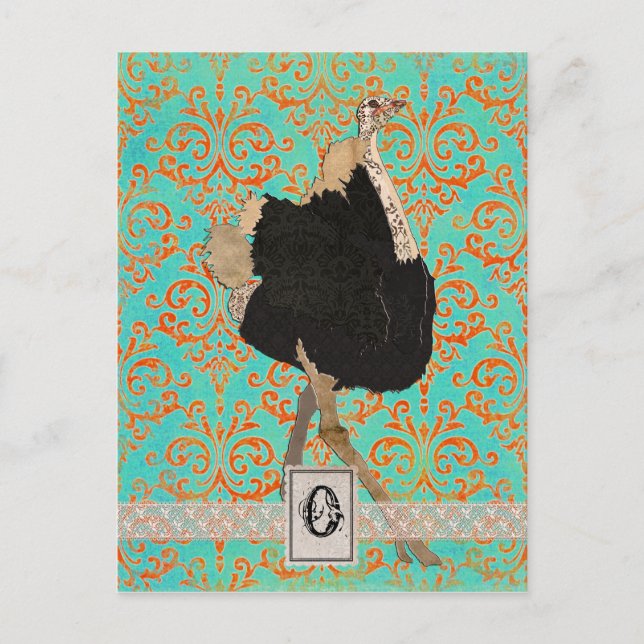 Ornate Ostrich Monogram  Postcard (Front)