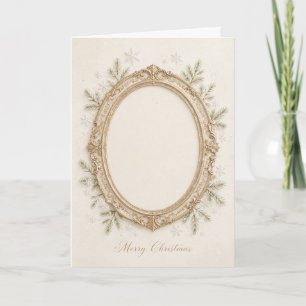 Ornate Oval Frame Photo Christmas Card — Elegant