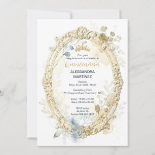 Ornate Oval Frame Quinceañera Exquisite Tiara Invitation